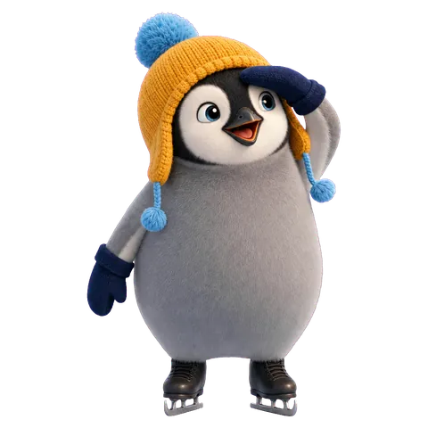 EveryRink’s penguin mascot, looking around the rink